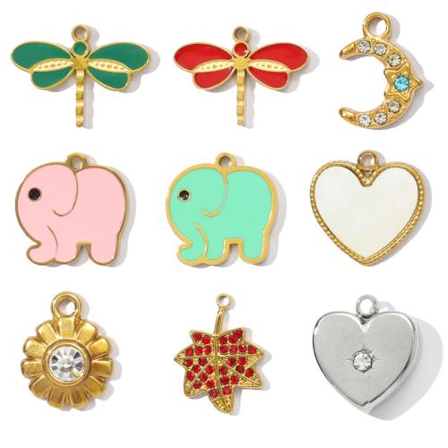 Enamel Stainless Steel Pendant, 304 Stainless Steel, Vacuum Ion Plating & DIY & with rhinestone 