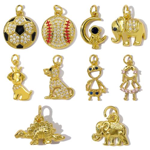 Cubic Zirconia Micro Pave Brass Pendant, gold color plated & DIY & micro pave cubic zirconia & enamel 