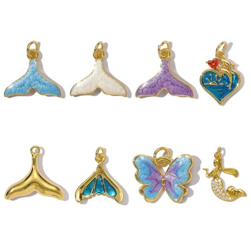 Cubic Zirconia Micro Pave Brass Pendant, gold color plated & DIY & micro pave cubic zirconia & enamel 
