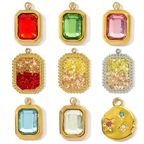 pendentif en verre , Acier inoxydable 304, avec Pierre de verre, Placage ionique sous vide, Forme différente pour le choix & DIY, plus de couleurs à choisir Vendu par sac