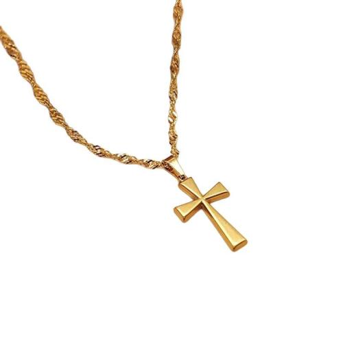 ステンレス鋼のジュエリーネックレス, 304ステンレススチール, とともに 5cm エクステンダチェーン, クロス, 真空イオンプレーティング, ファッションジュエリー & ユニセックス, 金色 長さ:約 45 センチ, 売り手 パソコン