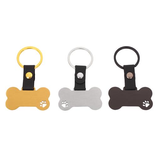 Porte-clés en acier inoxydable, Acier inoxydable 304, avec cuir PU, os, Placage ionique sous vide, unisexe, plus de couleurs à choisir, Vendu par PC