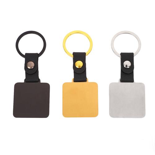 Porte-clés en acier inoxydable, Acier inoxydable 304, avec cuir PU, Carré, Placage ionique sous vide, unisexe, plus de couleurs à choisir, Vendu par PC