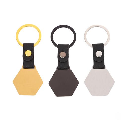 Porte-clés en acier inoxydable, Acier inoxydable 304, avec cuir PU, Placage ionique sous vide, unisexe, plus de couleurs à choisir, Vendu par PC