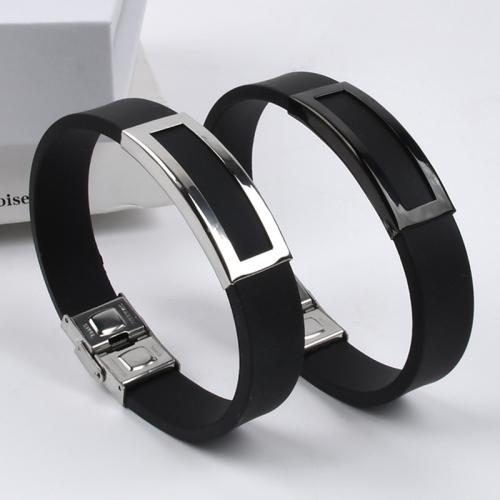 Silicone Stainless Steel Bracelets, with 304 Stainless Steel, fashion jewelry & Unisex Approx 21 cm [