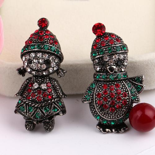 Broche de bijoux de Noël, alliage de zinc, fille, Placage, Conception de Noël & pour femme & avec strass, couleurs mélangées Vendu par PC[