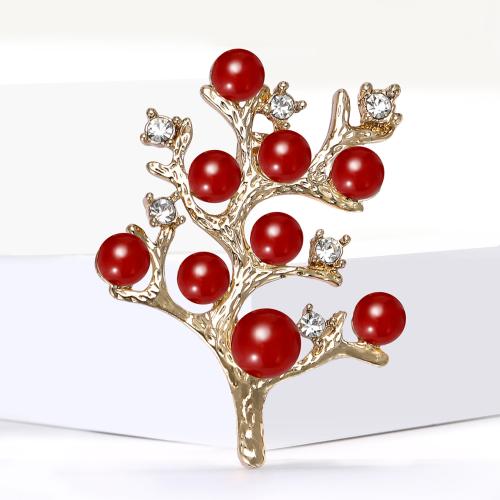 Kunststoff-Perlen-Brosche, Zinklegierung, mit Kunststoff Perlen, Baum, plattiert, für Frau & Emaille & mit Strass, keine, verkauft von PC