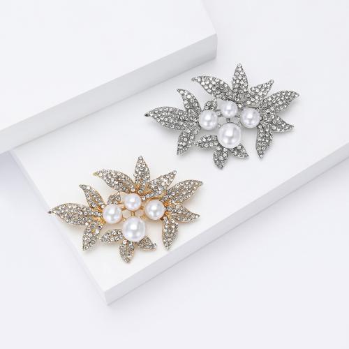 Kunststoff-Perlen-Brosche, Zinklegierung, mit Kunststoff Perlen, Blatt, plattiert, für Frau & mit Strass, keine, verkauft von PC