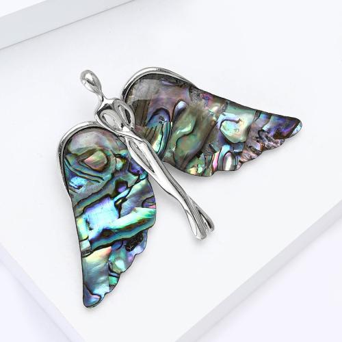 Shell Brooch, Zinc Alloy, with Abalone Shell, Angel, silver color plated, for woman 