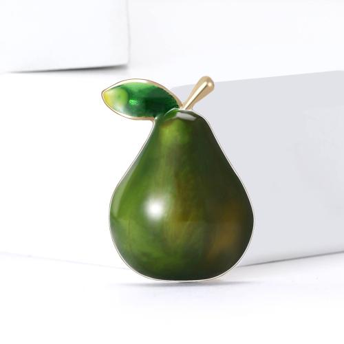 Broche émail, alliage de zinc, poire, Placage de couleur d'or, pour femme, vert, Vendu par PC