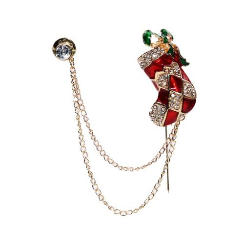 Broche de bijoux de Noël, alliage de zinc, Placage, bijoux de mode & émail & avec strass, couleurs mélangées Vendu par PC[