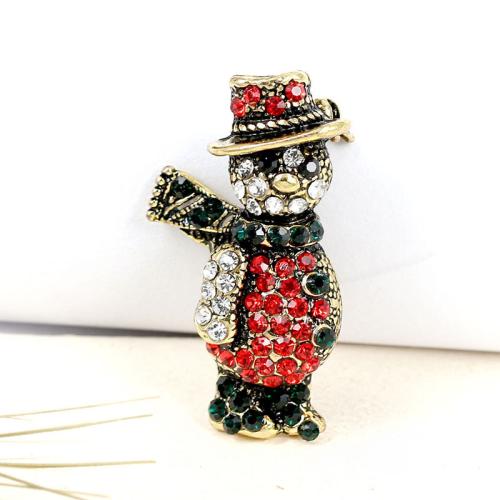 Broche de bijoux de Noël, alliage de zinc, bonhomme de neige, Placage, bijoux de mode & avec strass, plus de couleurs à choisir Vendu par PC[