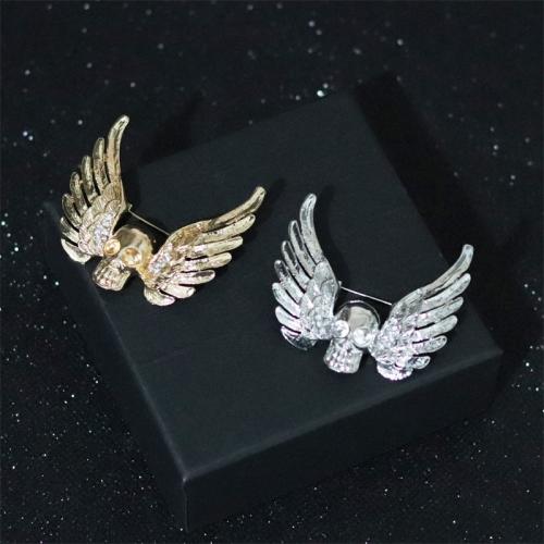 Strass Zink Legierung Brosche, Zinklegierung, Schädel, plattiert, Modeschmuck & mit Strass, keine, 51x47mm, verkauft von PC