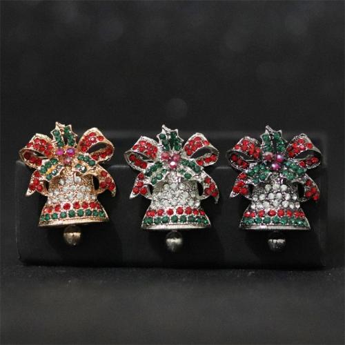 Broche de bijoux de Noël, alliage de zinc, cloche de noël, Placage, bijoux de mode & avec strass, plus de couleurs à choisir Vendu par PC[