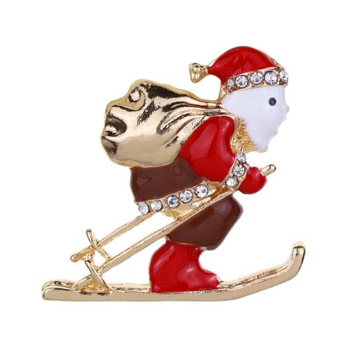 Broche de bijoux de Noël, alliage de zinc, le père noël, Placage, bijoux de mode & émail & avec strass, plus de couleurs à choisir Vendu par PC[