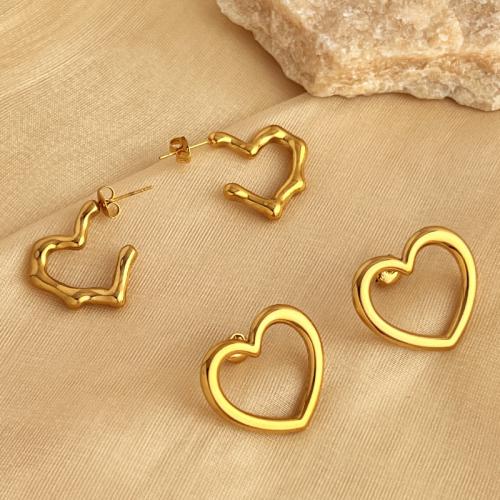 Boucle en acier inoxydable, Acier inoxydable 304, coeur, Placage, bijoux de mode & styles différents pour le choix & pour femme, doré, Vendu par paire