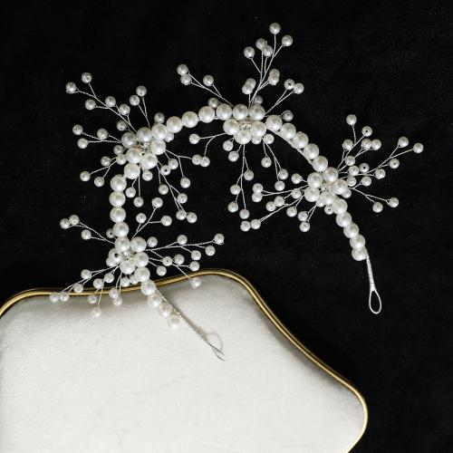Nuptiale Couronne cheveux, perle de plastique, avec fil en laiton, fait à la main, bijoux de mode & pour femme & avec strass, blanc Vendu par PC