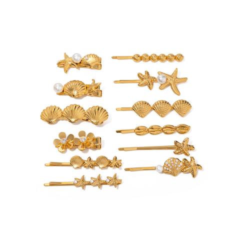 Barrette, Acier inoxydable 304, avec perle de plastique, Placage, bijoux de mode & styles différents pour le choix & pour femme, doré, Vendu par PC