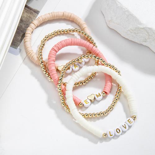 Bracelets d'argile polymère, argile de polymère, avec alliage de zinc, bijoux de mode, couleurs mélangées é, Vendu par fixé