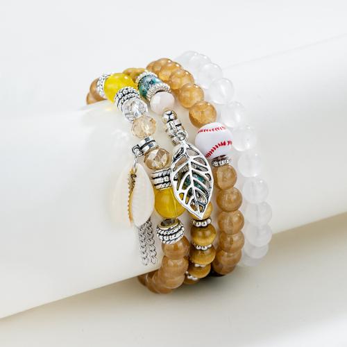 Fashion Zinc Alloy Bracelets, with Shell & Glass & Wood, fashion jewelry, mixed colors 