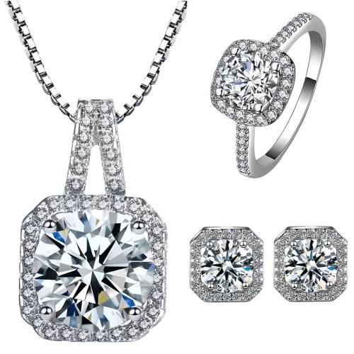 Messing Mode Schmuckset, Geometrisches Muster, platiniert, verschiedene Stile für Wahl & für Frau & mit Strass, verkauft von PC