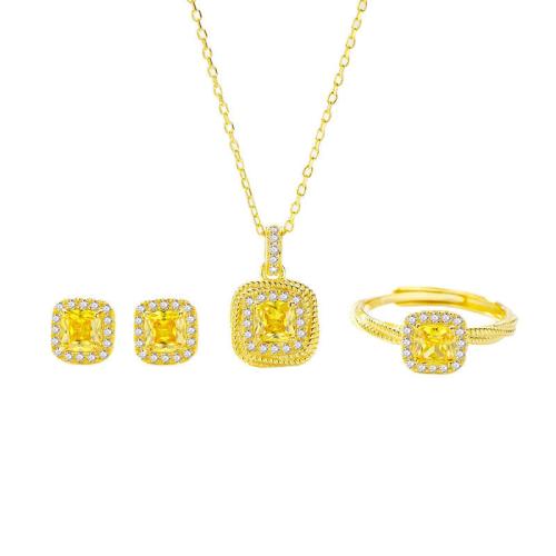 laiton parure de bijoux, avec cristal, cadre, Placage de couleur d'or, styles différents pour le choix & pour femme & avec strass, Vendu par PC
