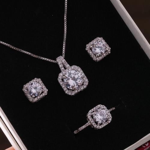 Messing Mode Schmuckset, Quadrat, Platinfarbe platiniert, verschiedene Stile für Wahl & für Frau & mit kubischem Zirkonia, verkauft von PC[