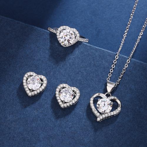 Messing Mode Schmuckset, Herz, Platinfarbe platiniert, verschiedene Stile für Wahl & für Frau & mit Strass, verkauft von PC