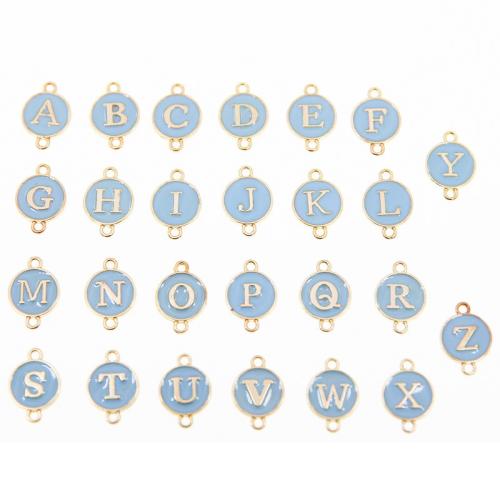 Letter Zinc Alloy Connector, Flat Round, gold color plated, DIY & with letter pattern & enamel 