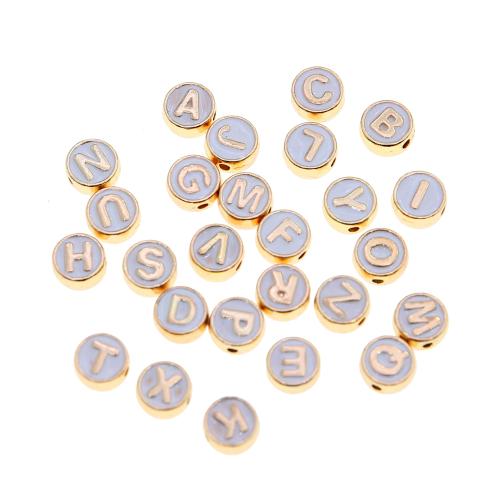 Perles intercalaires en alliage de zinc, Plat rond, Placage de couleur d'or, DIY & styles différents pour le choix & avec le motif de lettre & émail, plus de couleurs à choisir, 8mm, Vendu par PC[