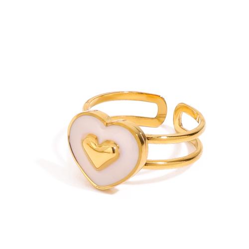 Émail Bague en Acier inoxydable , Acier inoxydable 304, Placage de couleur d'or, bijoux de mode & émail, doré, Vendu par PC