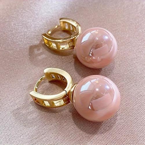 Boucles d'oreilles en laiton zircon cubique pavent, Placage de couleur d'or, bijoux de mode & pavé de micro zircon, couleurs mélangées, Vendu par paire