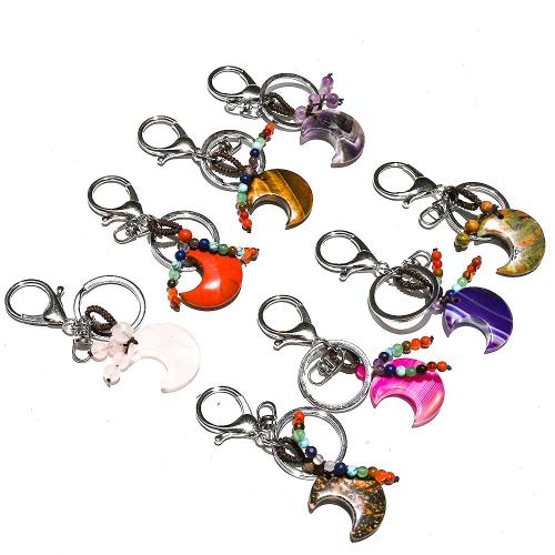 bijoux de porte-clés en Alliage de zinc, Pierre naturelle, avec alliage de zinc, lune, bijoux de mode & différents matériaux pour le choix, plus de couleurs à choisir Vendu par PC