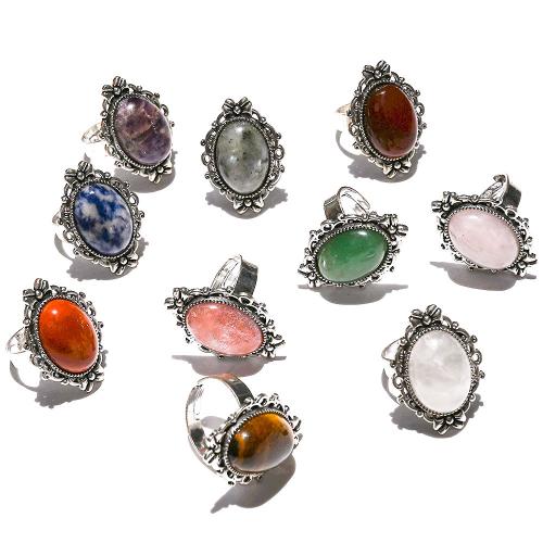Gemstone Zinc Alloy Finger Ring, Natural Stone, with Zinc Alloy, fashion jewelry 
