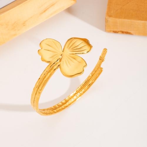 Bracelet en acier inoxydable, Acier inoxydable 304, Trois Clover Leaf, Placage de couleur d'or, bijoux de mode, doré, Vendu par PC[