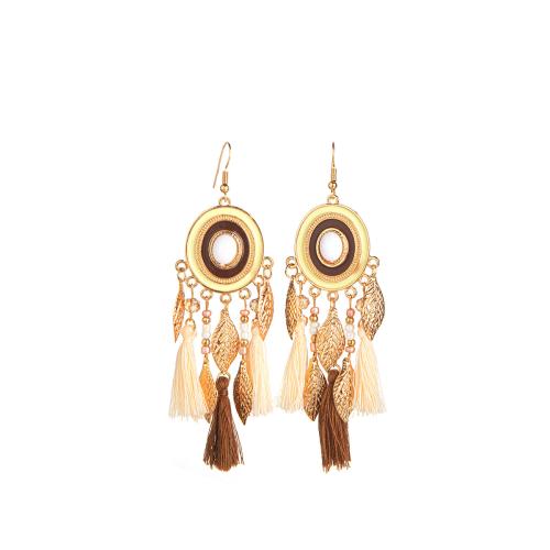Iron Drop Earring, with Seedbead & Feather, plated, Bohemian style & for woman, earring length 100-150mm 