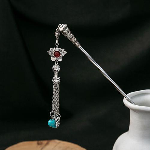 alliage de zinc bâton de cheveux, avec turquoise synthétique, Placage, style folk & styles différents pour le choix & pour femme, hair stick length 100-200mm, Vendu par PC