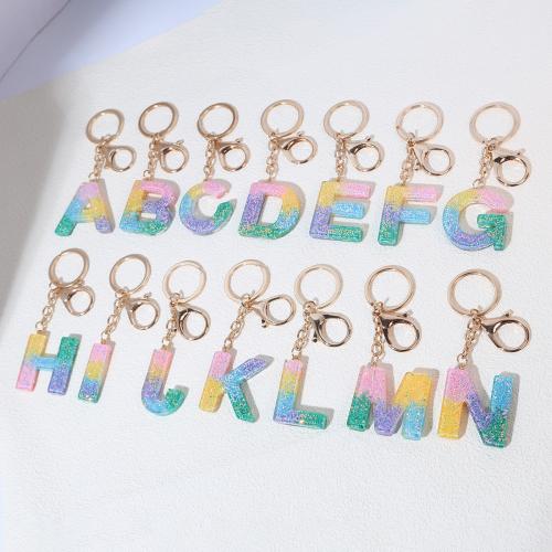 Resin Key Chain, with Zinc Alloy, Alphabet Letter, epoxy gel 