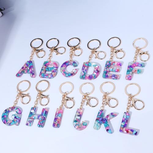 Resin Key Chain, with Zinc Alloy, Alphabet Letter, Unisex 