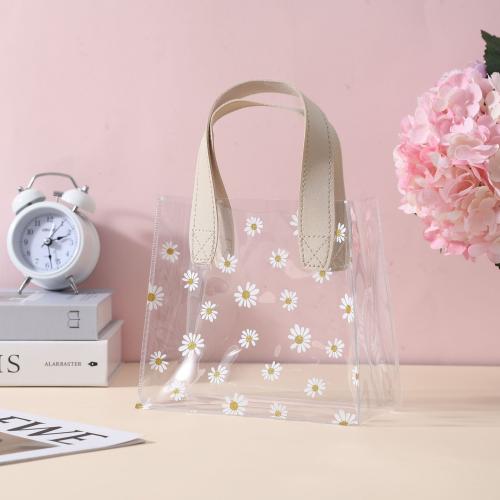 Sac à provisions de recyclage, plastique PVC, Impression, transparent & normes différentes pour le choix & avec le motif de fleurs, Vendu par PC