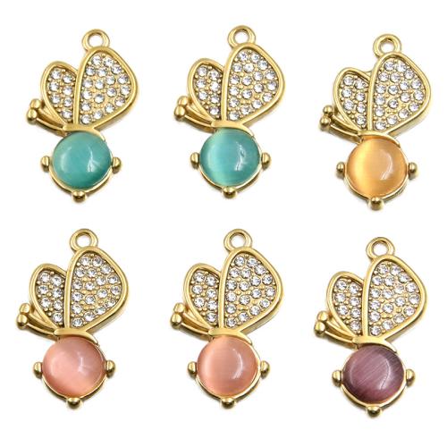 Rhinestone Stainless Steel Pendants, 304 Stainless Steel, Butterfly, Vacuum Ion Plating, DIY & with rhinestone 