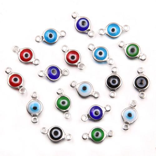 Conector de joyería de mal de ojo, acero inoxidable 304, con Cristal, Bricolaje & 1/1 aro, más colores para la opción, 7x13mm, agujero:aproximado 2mm, aproximado 100PCs/Bolsa, Vendido por Bolsa