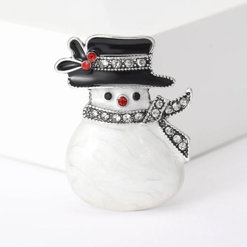 クリスマスジュエリーブローチ, 亜鉛合金, スノーマン, シルバーメッキ, クリスマスデザイン & エナメル & ライン石のある, ホワイト 売り手 パソコン[