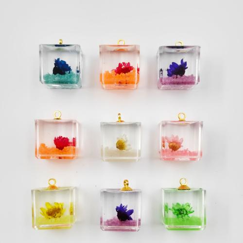 Bijoux Pendentif en résine, avec fer, cube, goutté d'époxy, DIY & lumineux, plus de couleurs à choisir Environ Vendu par sac