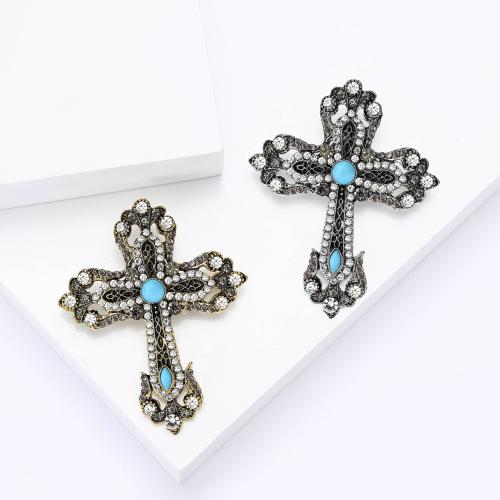 Strass Zink Legierung Brosche, Zinklegierung, mit Türkis, Kreuz, plattiert, für Frau & mit Strass, keine, verkauft von PC
