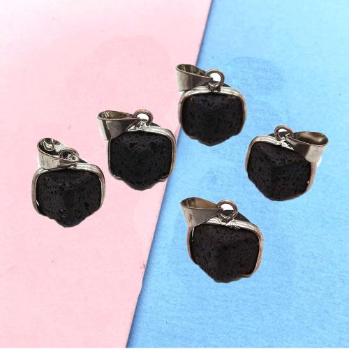 Pendentifs de lave, lave volcanique, avec cordon en cuir & Acier inoxydable 304, Carré, Placage de couleur argentée, DIY & styles différents pour le choix, plus de couleurs à choisir Vendu par PC