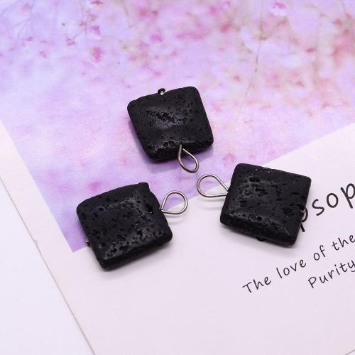 Pendentifs de lave, lave volcanique, Carré, Placage de couleur argentée, DIY, noire Vendu par PC