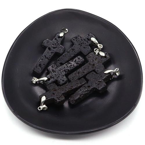 Pendentifs de lave, lave volcanique, avec cordon en cuir & Acier inoxydable 304, croix, Placage de couleur argentée, DIY & styles différents pour le choix, plus de couleurs à choisir Vendu par PC[