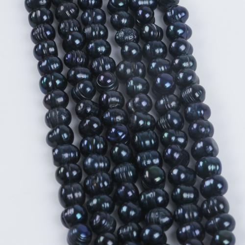 Perle comme Pommes de terre perles d'eau douce, perle d'eau douce cultivée, pomme de terre, DIY, noire, About：7-8mm, Vendu par brin