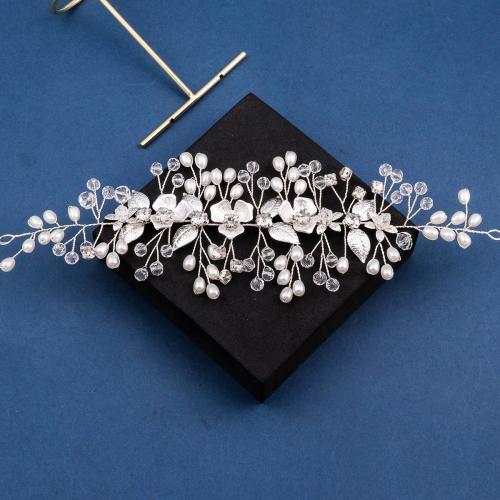 Nuptiale Fleurs cheveux, alliage de zinc, avec fil en laiton & cristal & perle de plastique, fait à la main, bijoux de mode & pour femme, argent, Vendu par PC